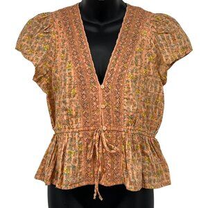 American Eagle Size Medium Floral Lace Peplum Top Blouse Orange Lace NWT New